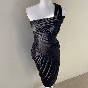 Halston Heritage Black Ruched One-Shoulder Dress